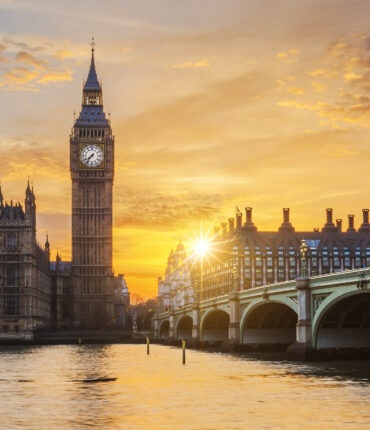 Big Ben and Westminster Bridge at sunset, London, UK